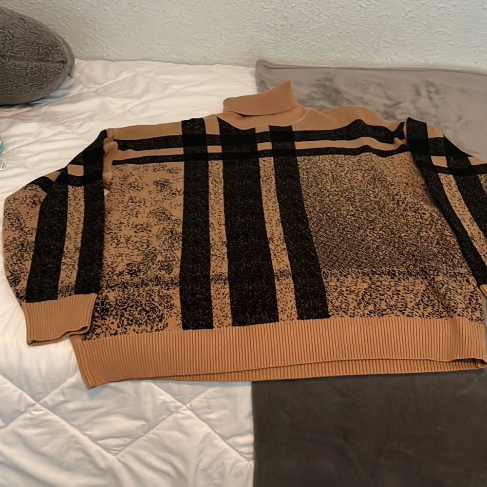 Tan striped turtle neck